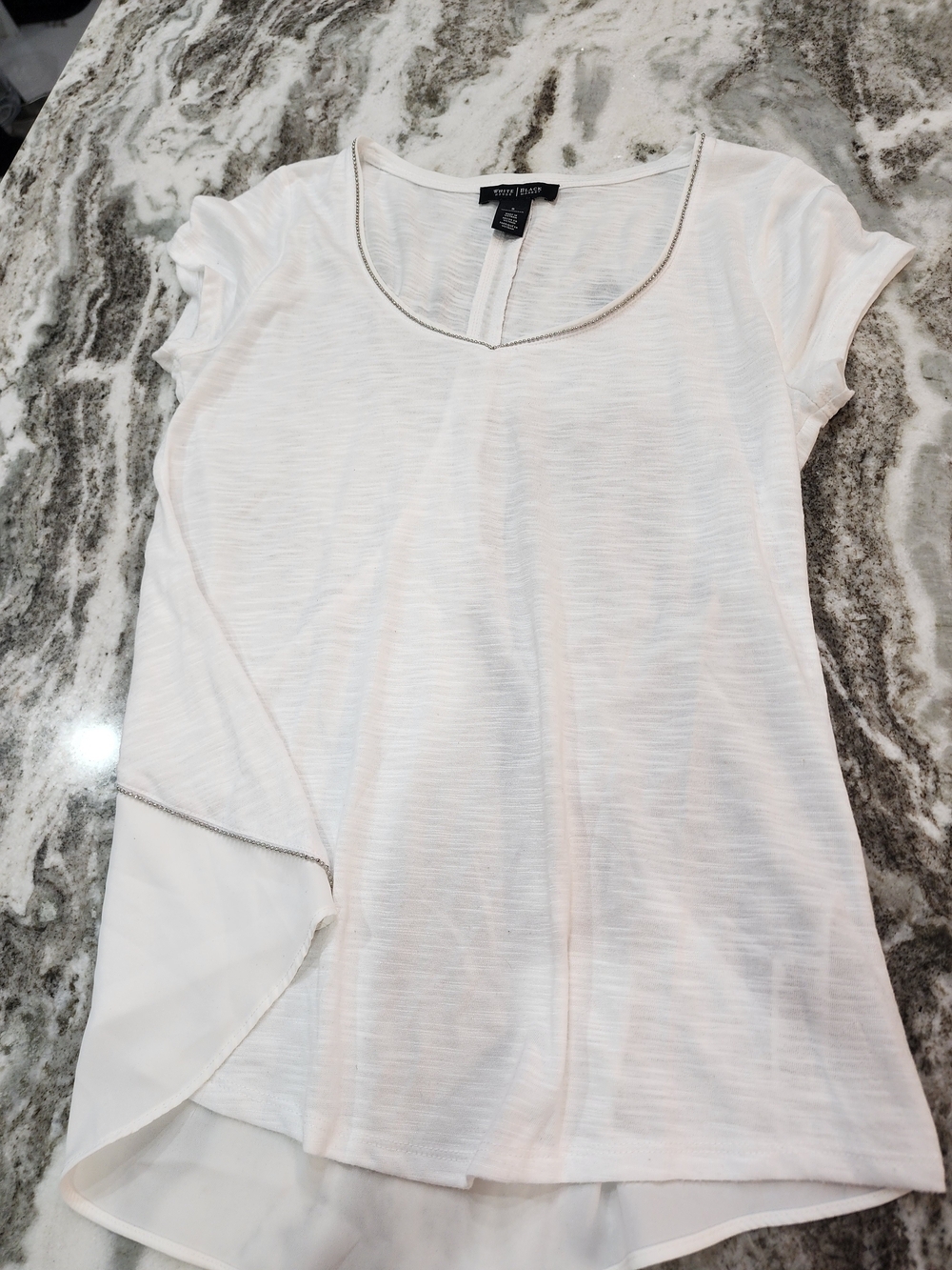 White House Black Market White Short-Sleeve Top with Layered Hem